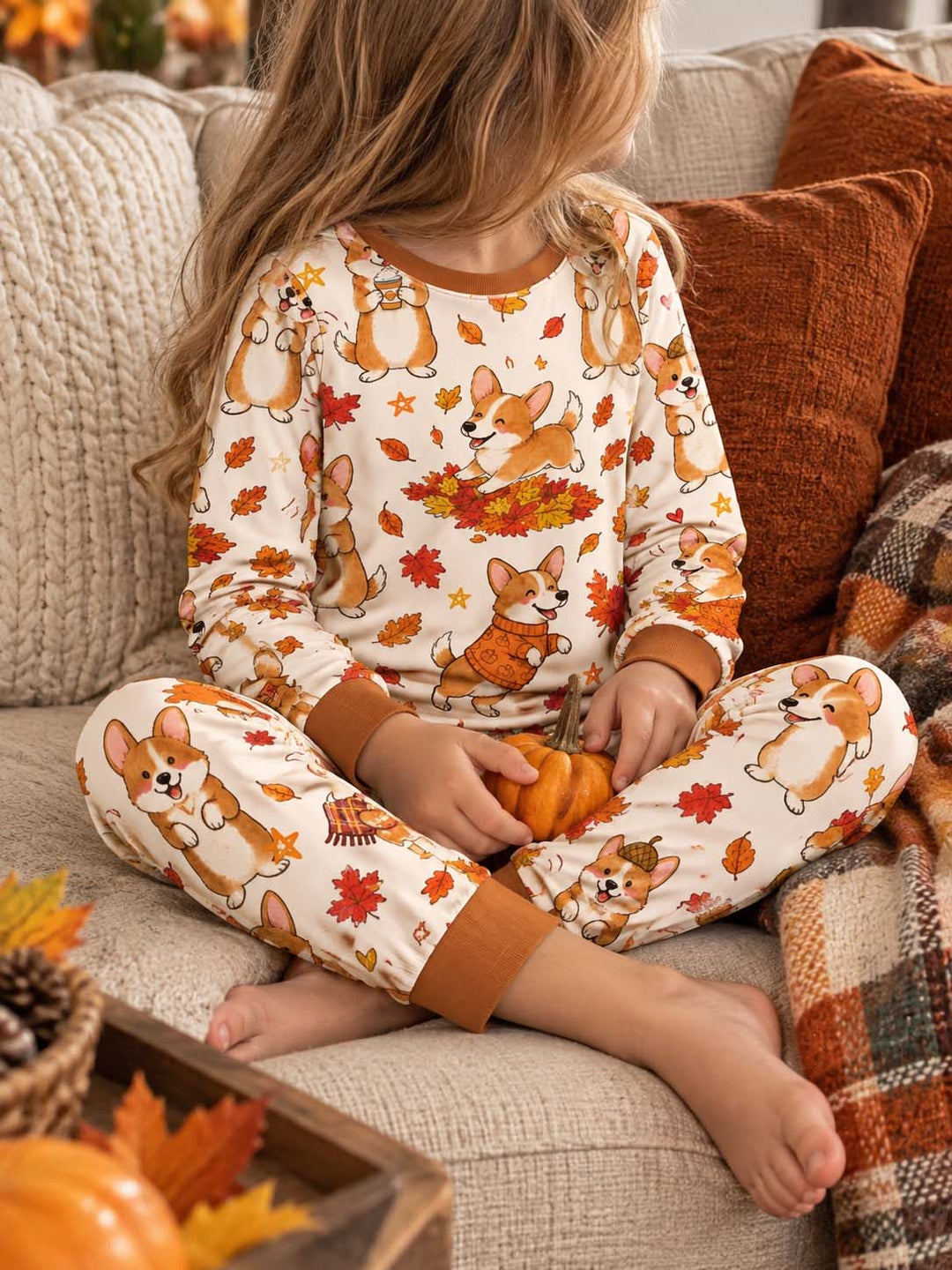 Happy Fall Corgis Bamboo Two Piece Long Sleeve Pajama Set