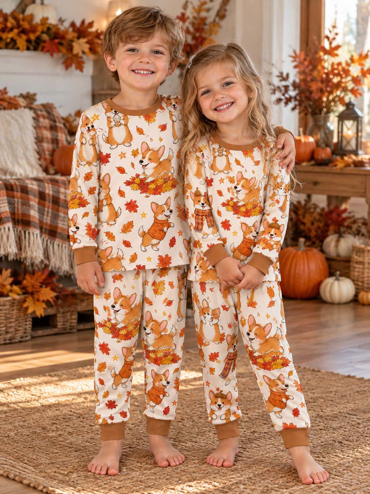 Happy Fall Corgis Bamboo Two Piece Long Sleeve Pajama Set