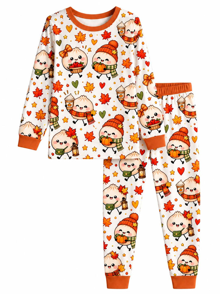 Happy Fall Dumpling Friends Bamboo Two Piece Long Sleeve Pajama Set