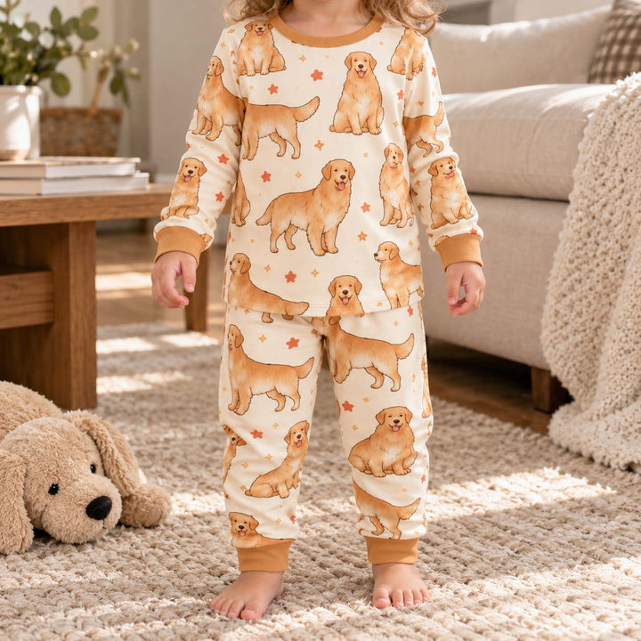 Happy Golden Retriever Moments Bamboo Two Piece Long Sleeve Pajama Set