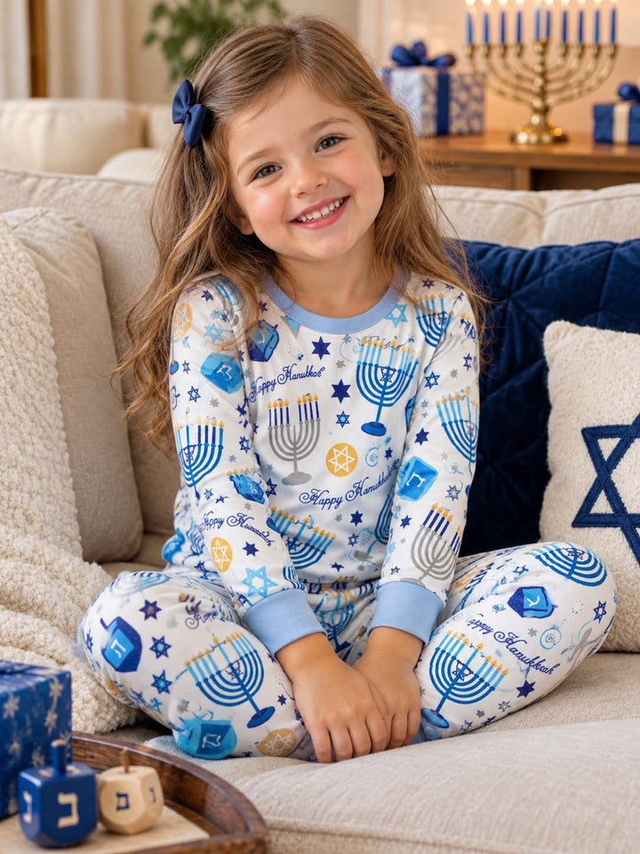 Happy Hanukkah Celebration Bamboo Two Piece Long Sleeve Pajama Set
