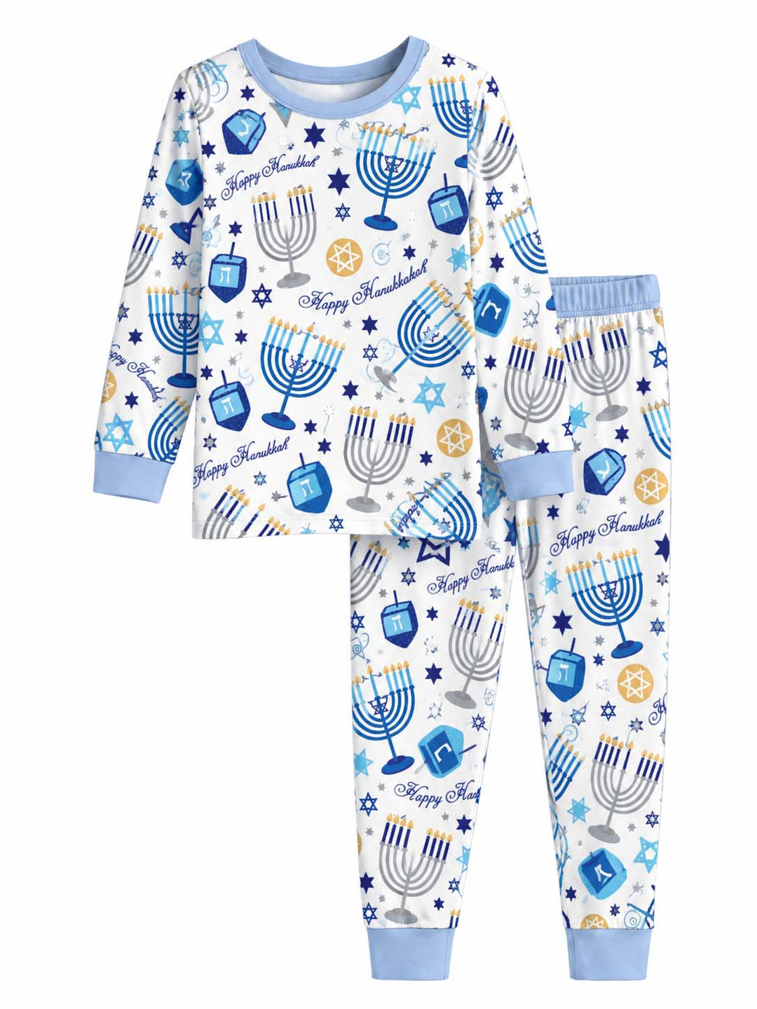 Happy Hanukkah Celebration Bamboo Two Piece Long Sleeve Pajama Set