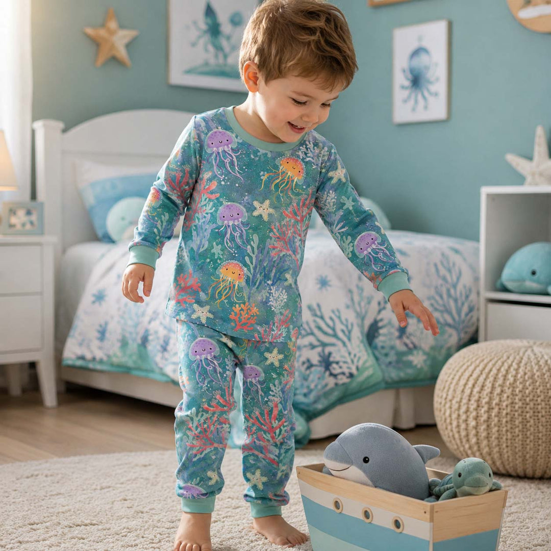 Happy Jellyfish Garden Bamboo Two Piece Long Sleeve Pajama Set