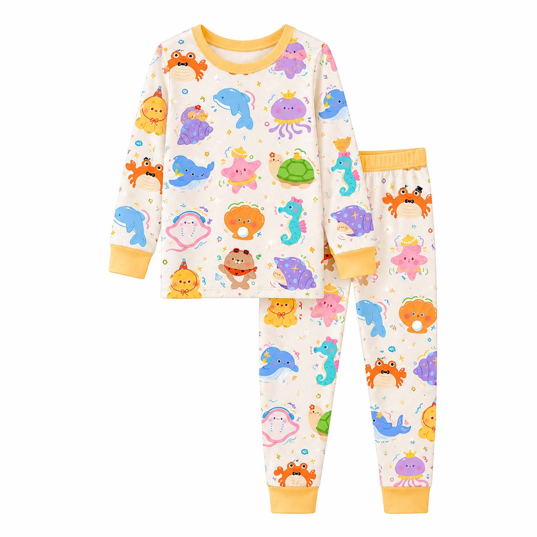 Happy Sea Animals Bamboo Two Piece Long Sleeve Pajama Set