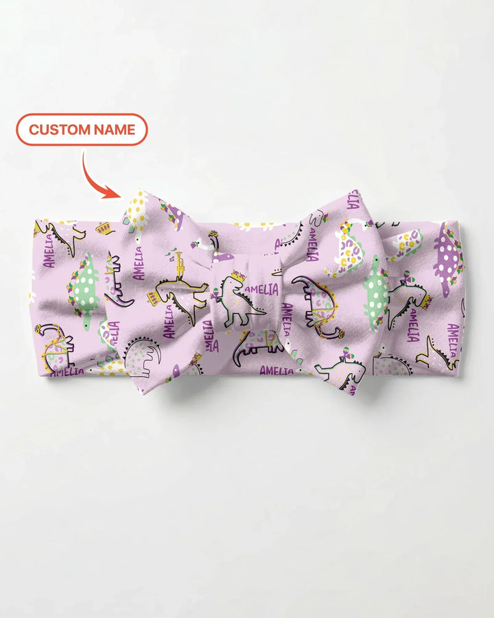 Custom Name Mardi Gras Saurus Headband