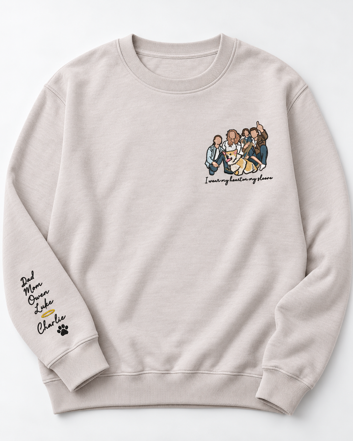 Personalized Family Portrait Embroidered Bamboo Women Crewneck Sweatshirt