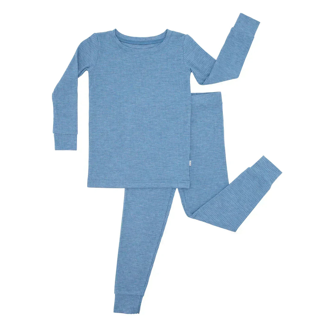 Heather Blue Ribbed Bamboo Two Piece Long Sleeve Pajama Set