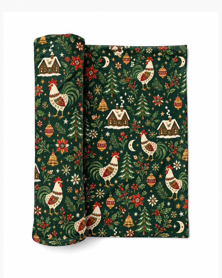 Folk Christmas Chicken Bamboo Swaddle Blanket