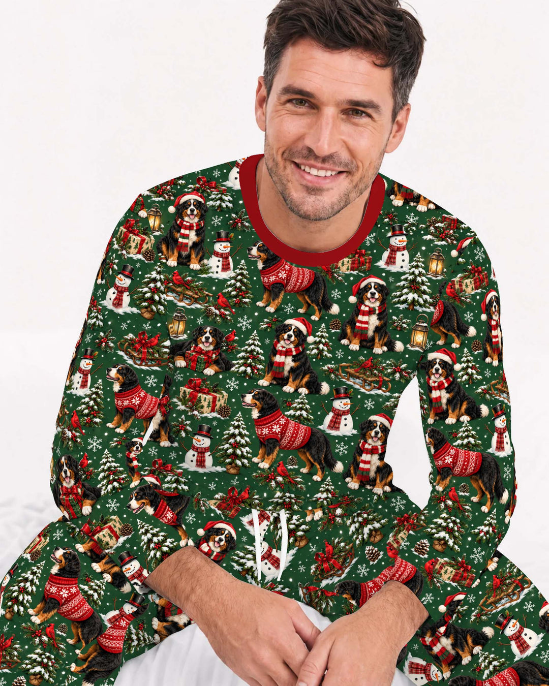 Holly Bernese Christmas Bamboo Men's Pajama Set