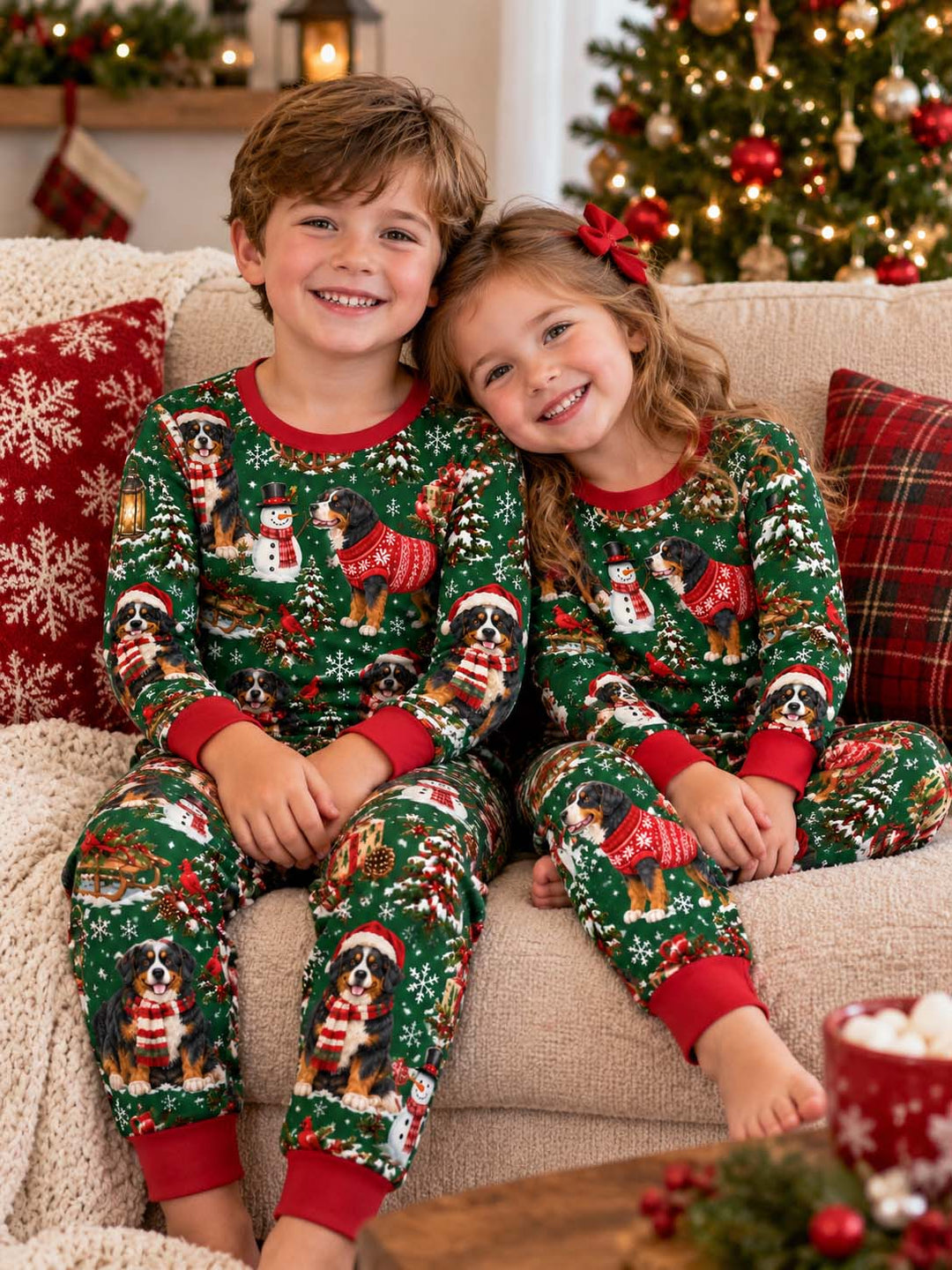 Holly Bernese Christmas Bamboo Two Piece Long Sleeve Pajama Set