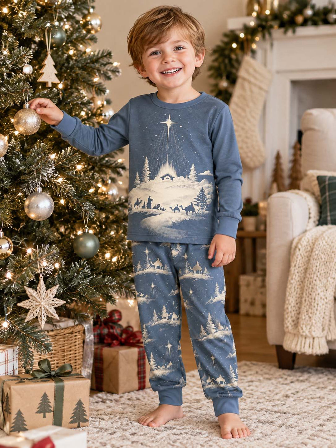 Holy Night Nativity Bamboo Two Piece Long Sleeve Pajama Set