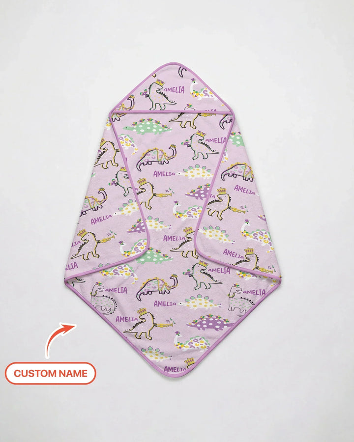 Custom Name Mardi Gras Saurus Hooded Bamboo Towel Set