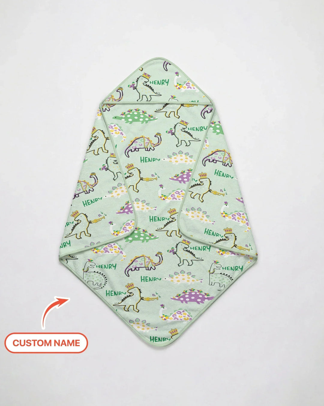 Custom Name Mardi Gras Saurus Hooded Bamboo Towel Set