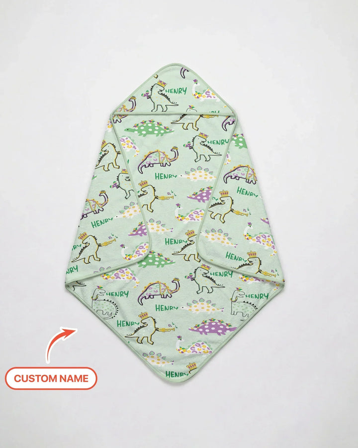 Custom Name Mardi Gras Saurus Hooded Bamboo Towel Set