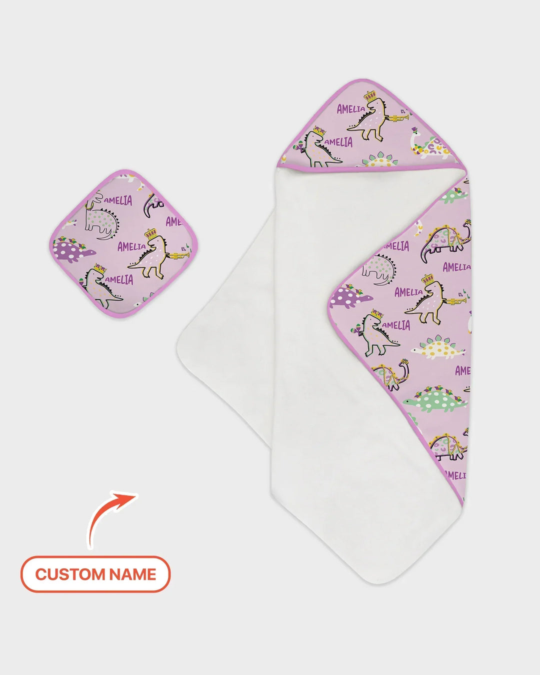 Custom Name Mardi Gras Saurus Hooded Bamboo Towel Set
