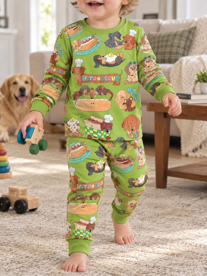 Hot Dog Club Dachshund Doodles Bamboo Two Piece Long Sleeve Pajama Set