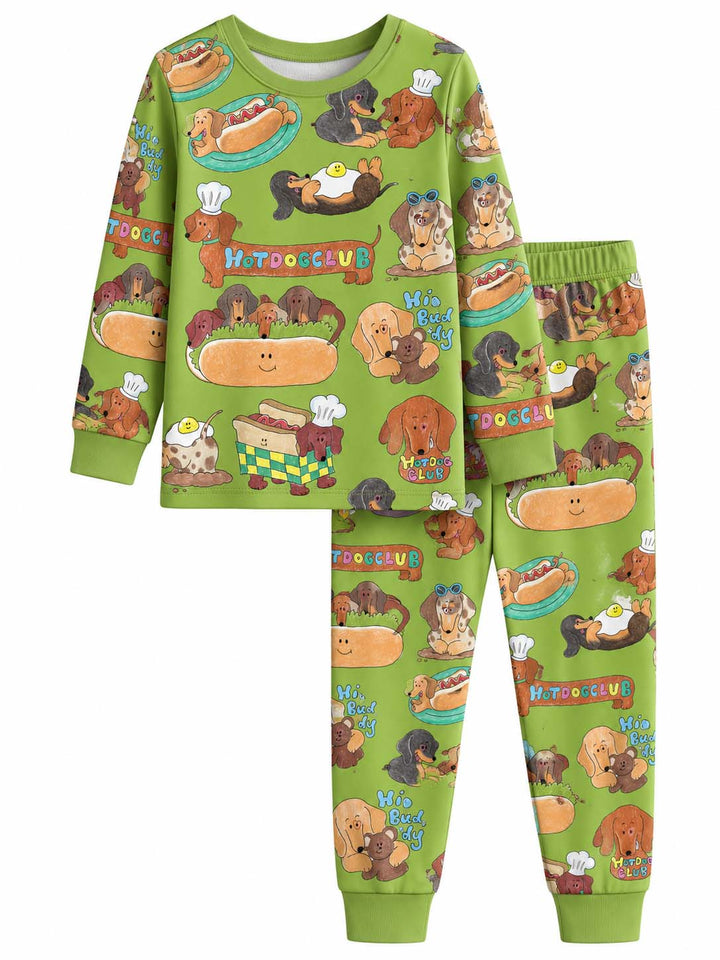 Hot Dog Club Dachshund Doodles Bamboo Two Piece Long Sleeve Pajama Set