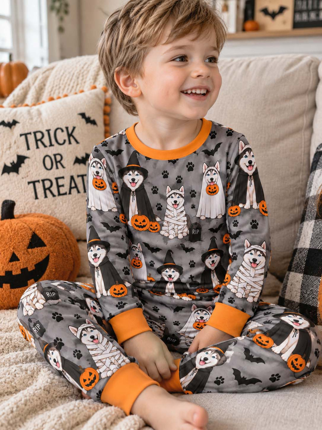 Husky Halloween Costume Party Bamboo Two Piece Long Sleeve Pajama Set