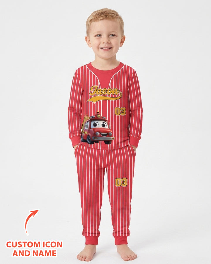 Kid Cartoon Dinosaurus Vehicles Bamboo Two Piece Long Sleeve Pajama Set