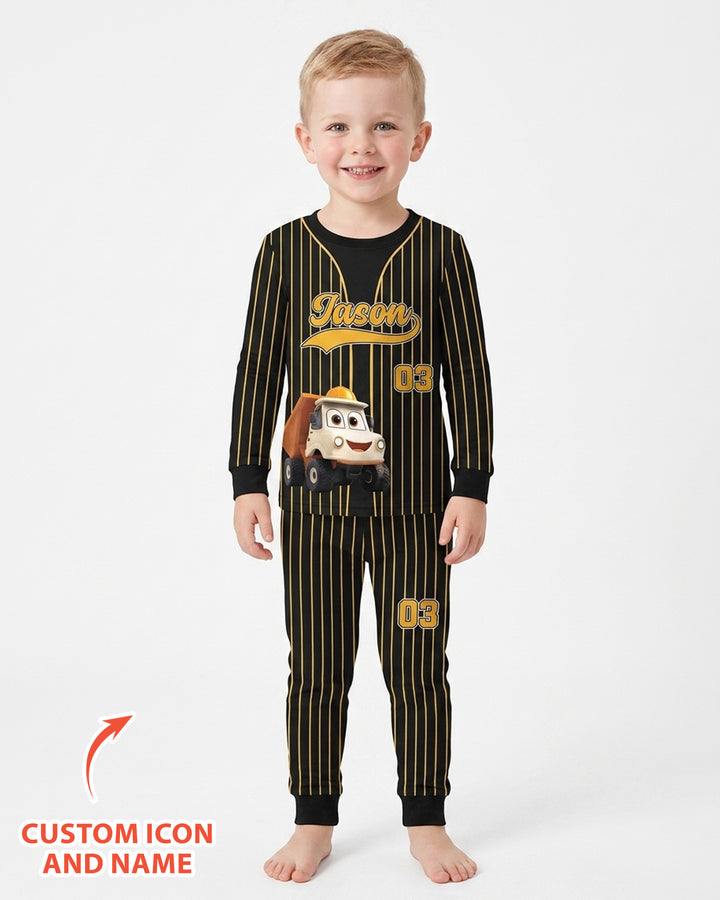 Kid Cartoon Dinosaurus Vehicles Bamboo Two Piece Long Sleeve Pajama Set