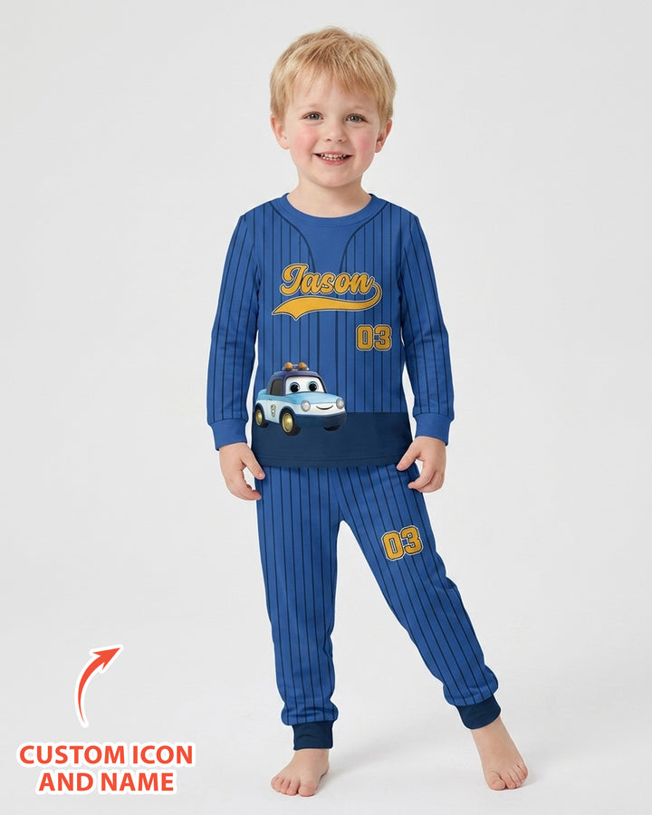 Kid Cartoon Dinosaurus Vehicles Bamboo Two Piece Long Sleeve Pajama Set