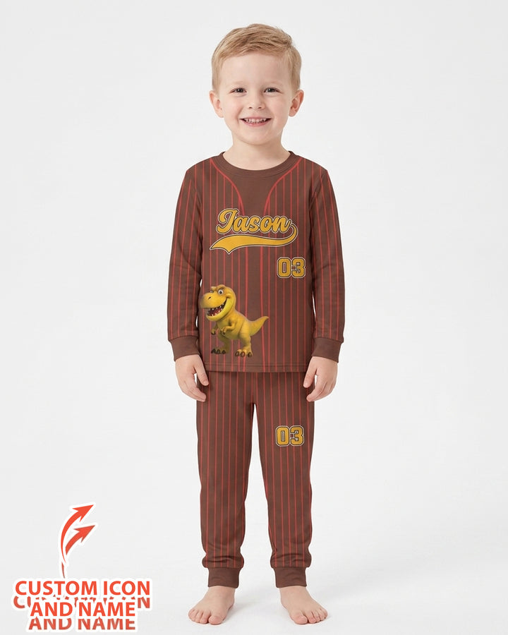 Kid Cartoon Dinosaurus Vehicles Bamboo Two Piece Long Sleeve Pajama Set