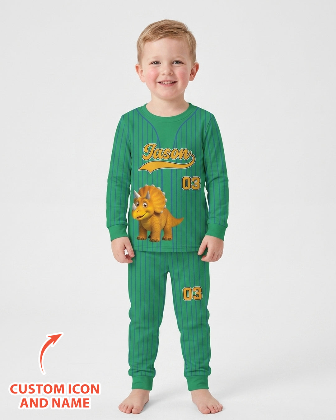 Kid Cartoon Dinosaurus Vehicles Bamboo Two Piece Long Sleeve Pajama Set