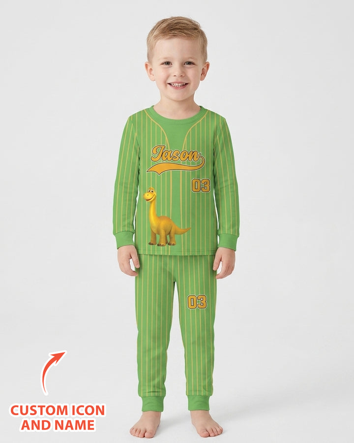 Kid Cartoon Dinosaurus Vehicles Bamboo Two Piece Long Sleeve Pajama Set