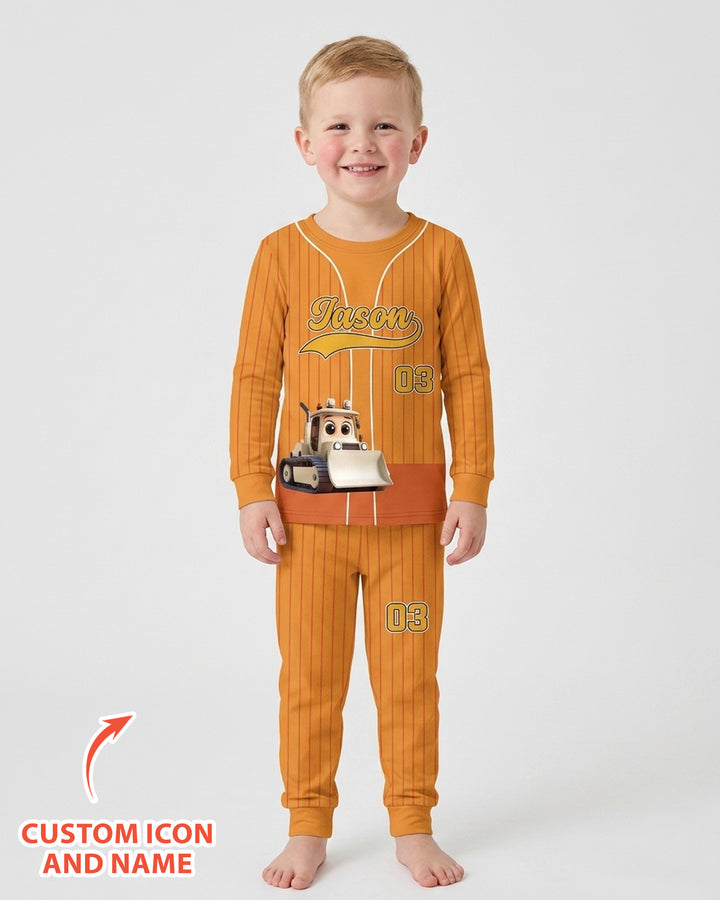 Kid Cartoon Dinosaurus Vehicles Bamboo Two Piece Long Sleeve Pajama Set
