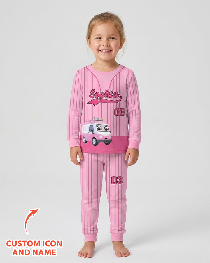 Kid Cartoon Dinosaurus Vehicles Bamboo Two Piece Long Sleeve Pajama Set