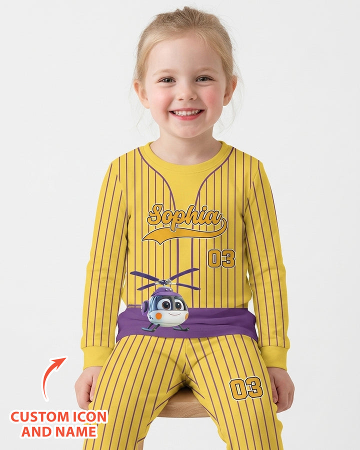 Kid Cartoon Dinosaurus Vehicles Bamboo Two Piece Long Sleeve Pajama Set