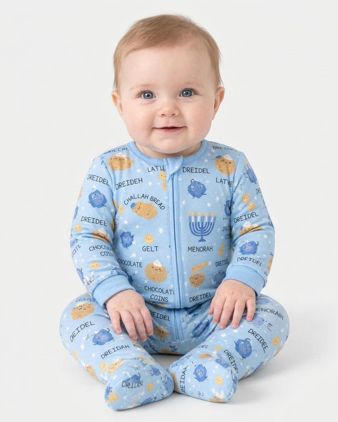 Family Hanukkah Matching Bamboo Zippered Footie Romper