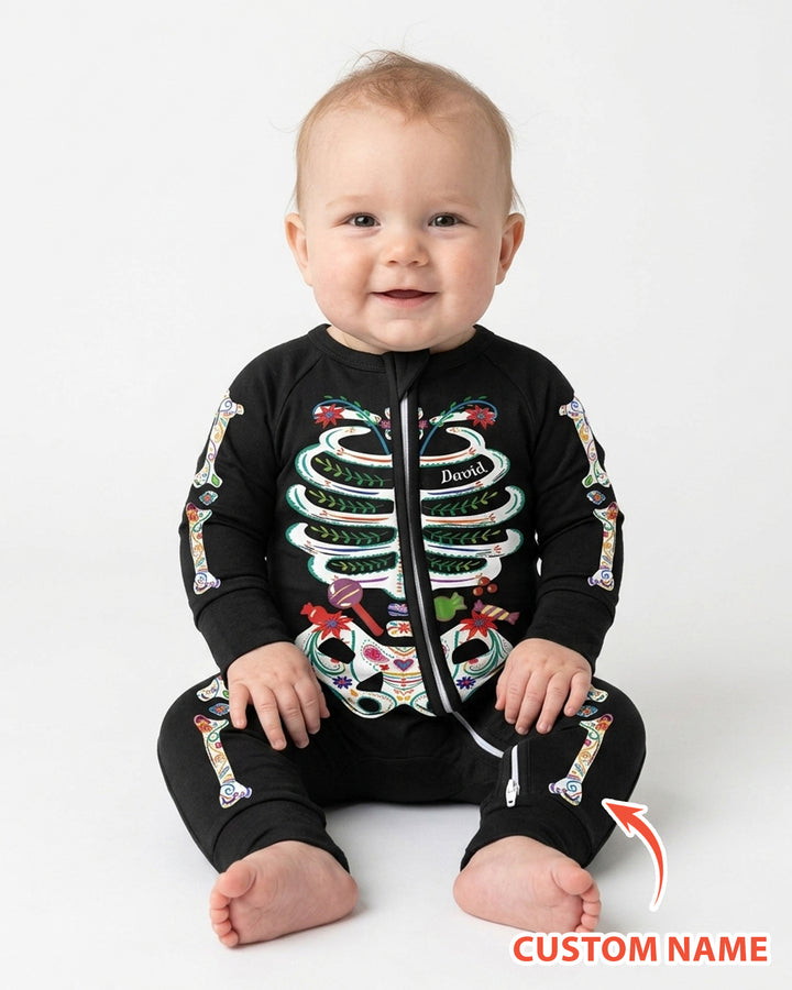 Custom Mexican Halloween Floral Skeleton Bamboo Convertible Zippy