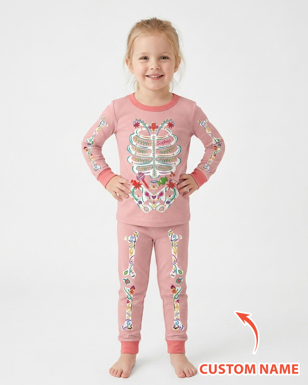Custom Mexican Halloween Floral Skeleton Bamboo Two Piece Long Sleeve Pajama Set