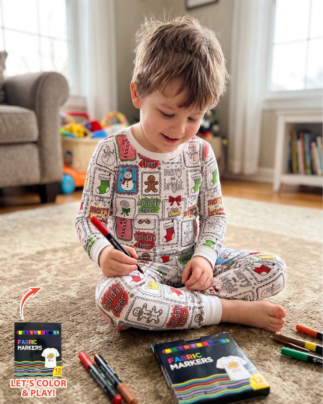 Merry Christmas Colorable  Bamboo Two Piece Long Sleeve Pajama Set