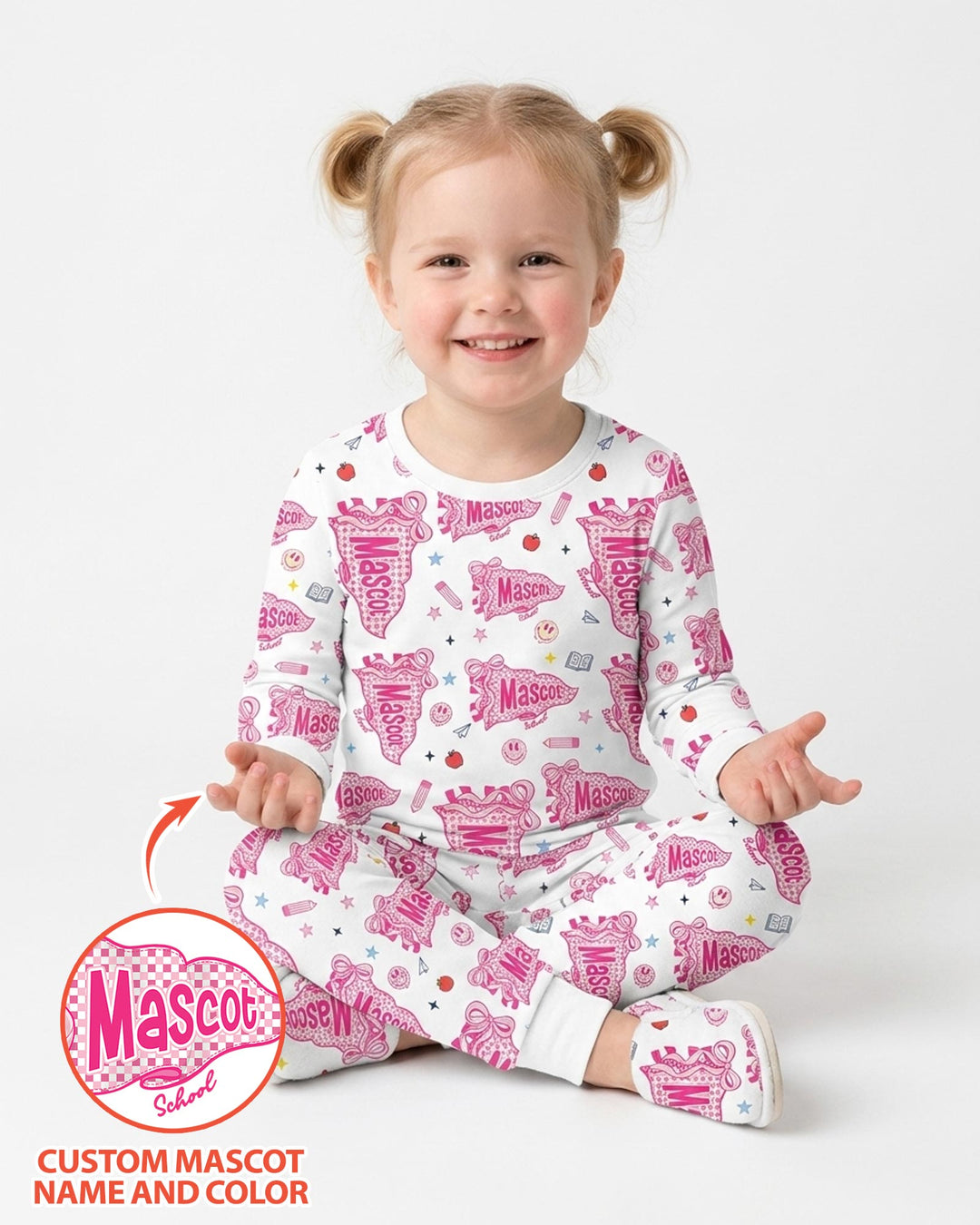 Custom Mascot School Name Bamboo Two Piece Long Sleeve Pajama Set