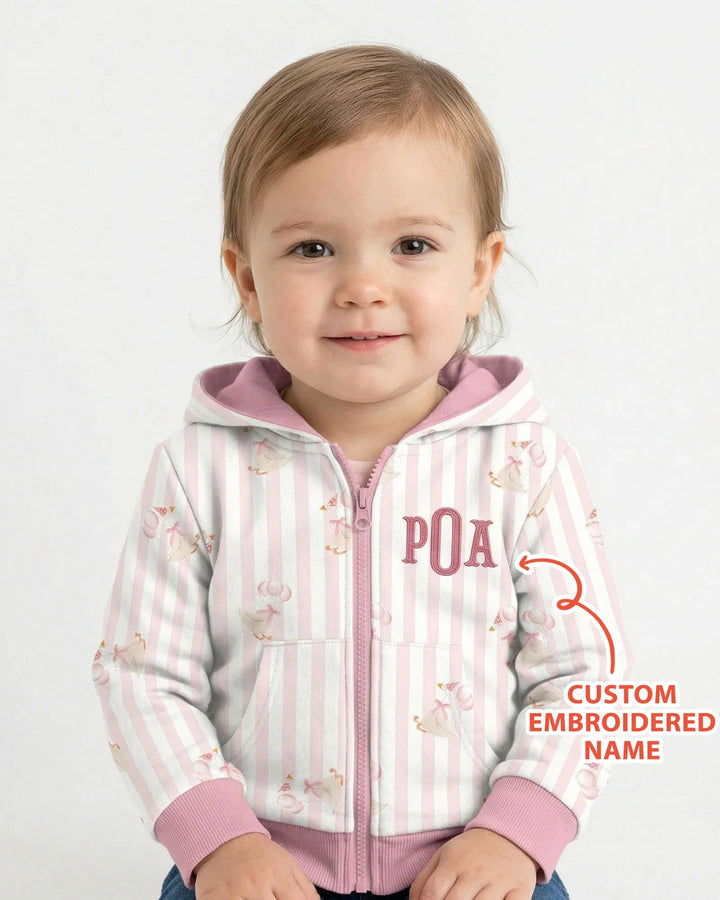 Custom Name Embroidered Birthday Girl Bamboo Zip Hoodie