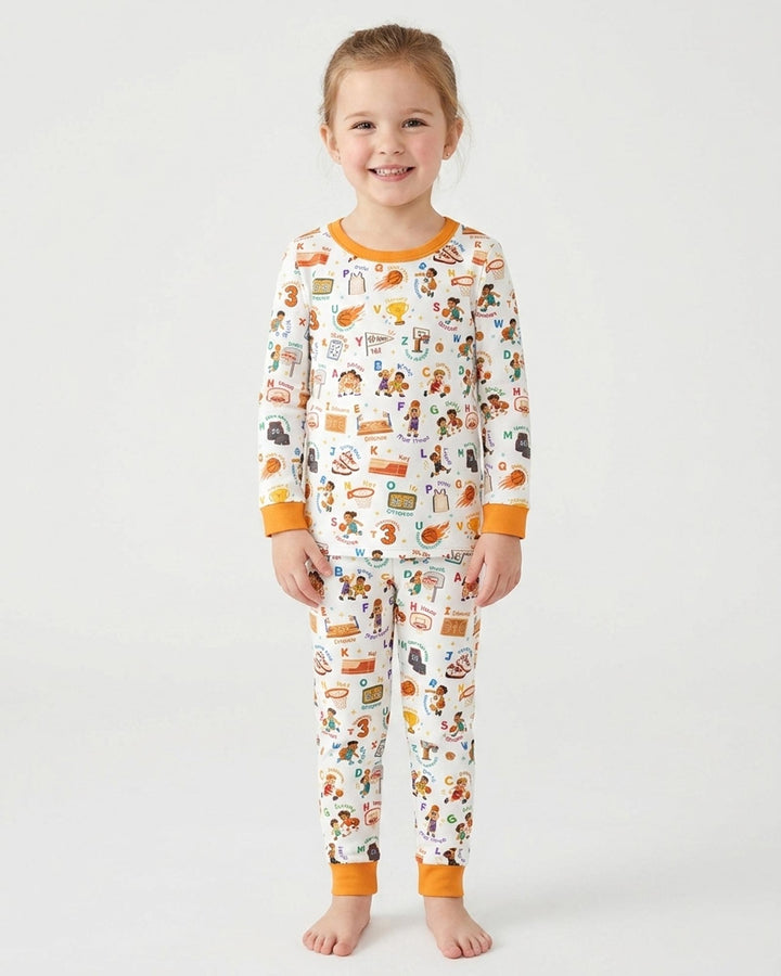 Basketball Alphabet Bamboo Two Piece Long Sleeve Pajama Set