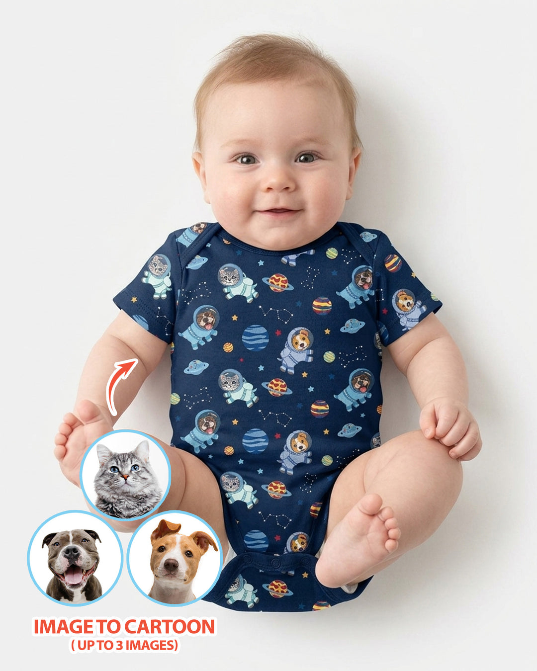 Astronaut Custom Pet Image Family Matching Bamboo Bodysuit