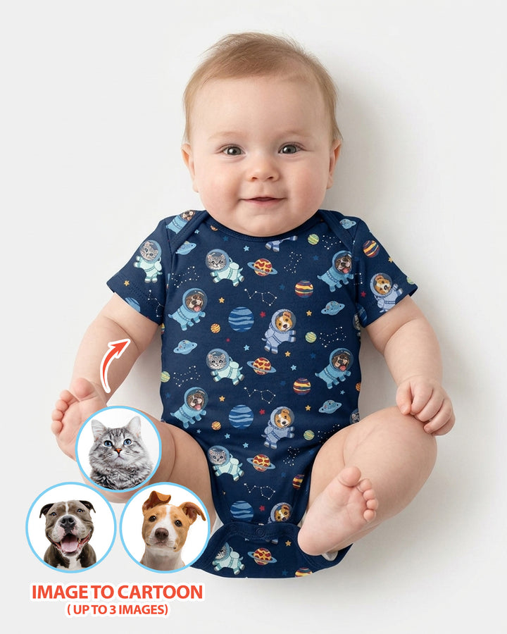 Astronaut Custom Pet Image Family Matching Bamboo Bodysuit