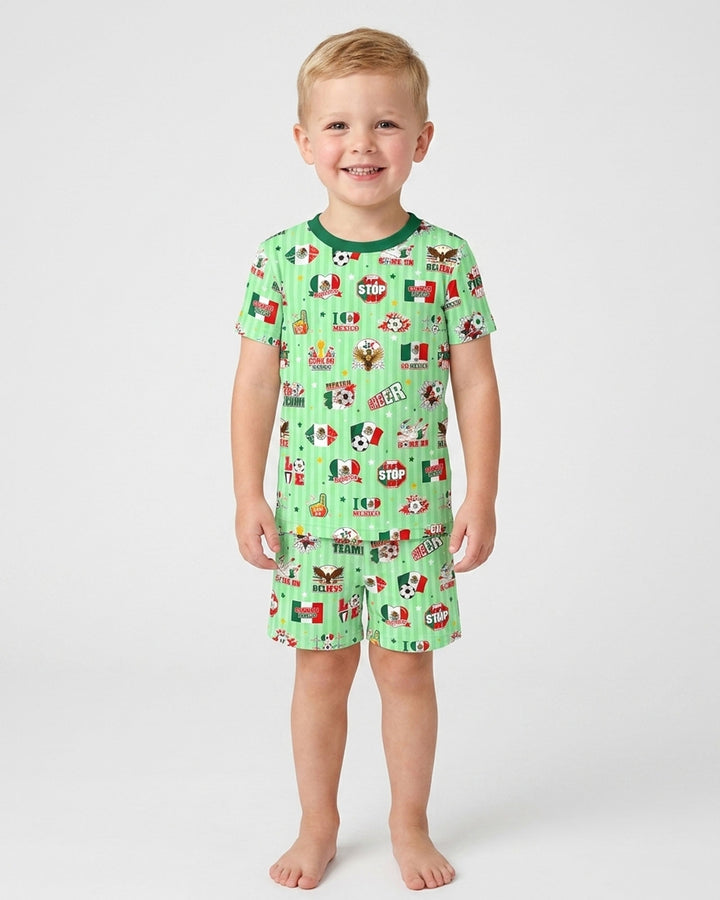 Soccer Game Day Go Team Mexico Family Matching Bamboo Two Piece Short Sleeve Shorts Pajama Set