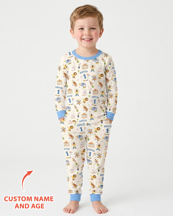 Custom Name Birthday Circus Bamboo Two Piece Long Sleeve Pajama Set