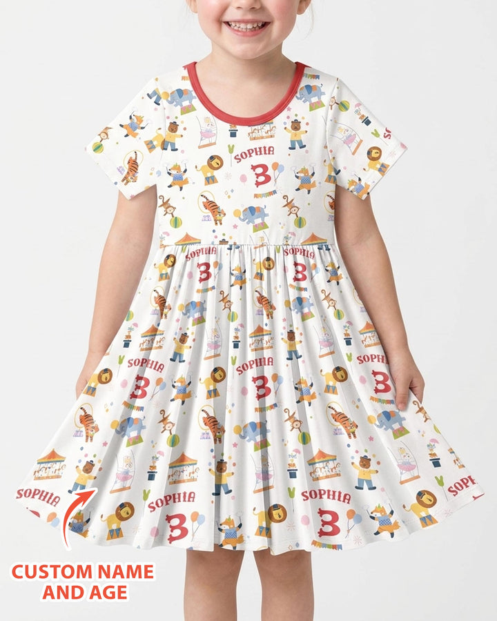 Custom Name Birthday Circus Bamboo Twirl Dress