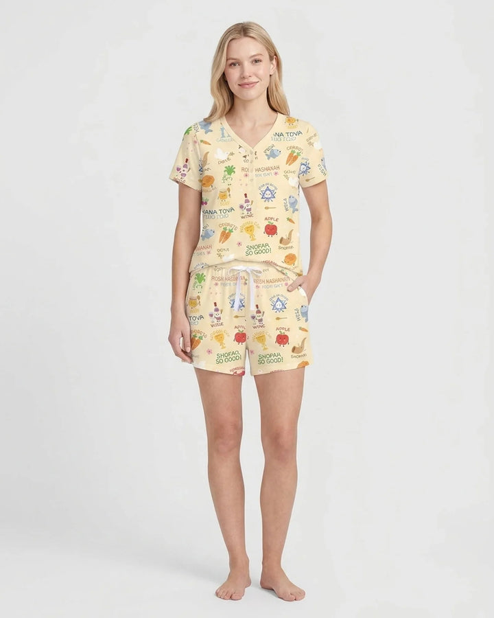 Family Rosh Hashanah Matching Bamboo Women Short Sleeve Short Pajama Set