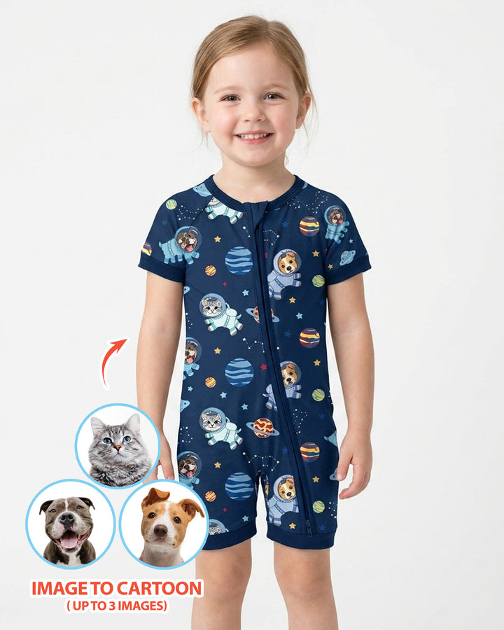 Astronaut Custom Pet Image Family Matching Bamboo Shorty Zippy