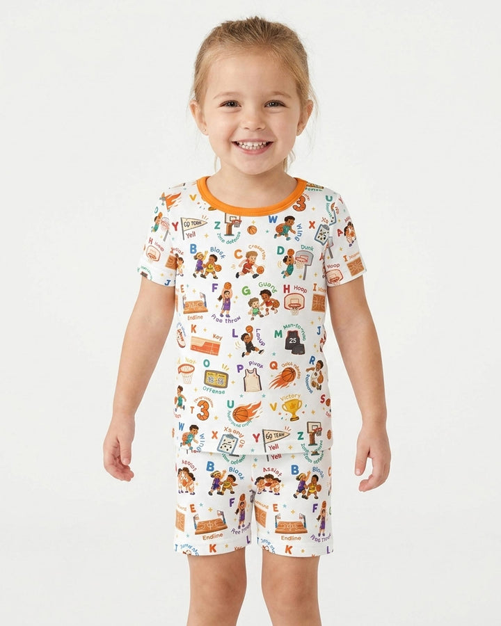 Basketball Alphabet Bamboo Two Piece Short Sleeve Shorts Pajama Set