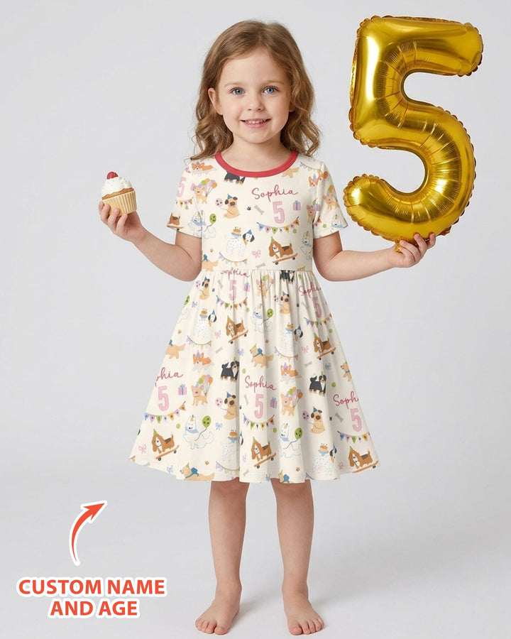 Custom Name Birthday Dogs Party Bamboo Twirl Dress