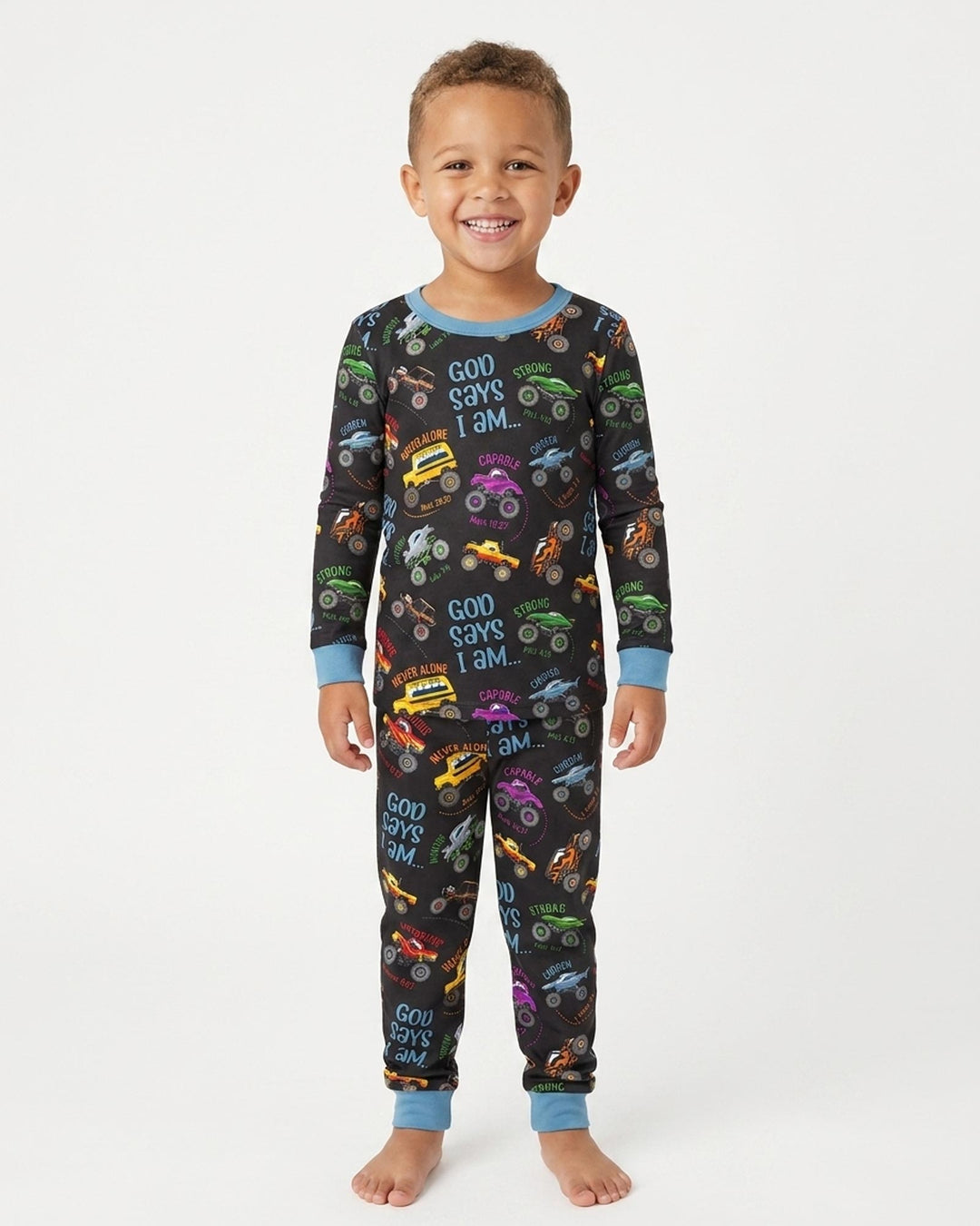 God Says I Am Monster Truck Bamboo Two Piece Long Sleeve Pajama Set