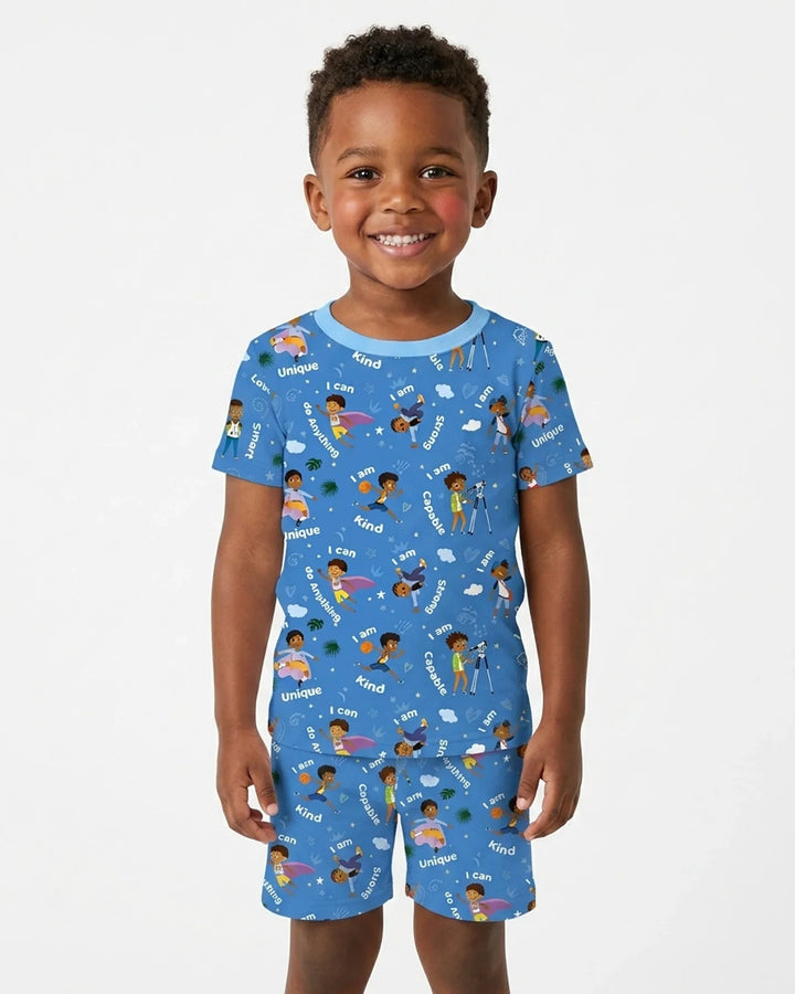 Black Boys I Am Smart Bamboo Two Piece Short Sleeve Shorts Pajama Set