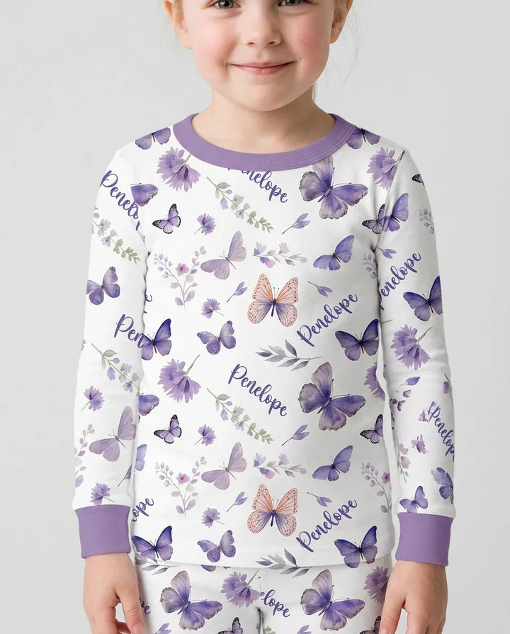 Custom Name Lilac Bloom Bamboo Two Piece Long Sleeve Pajama Set